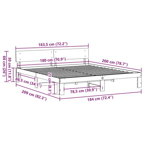 Рамка за легло с таблото Бяло 180 x 200 cm Солидно борово дърво