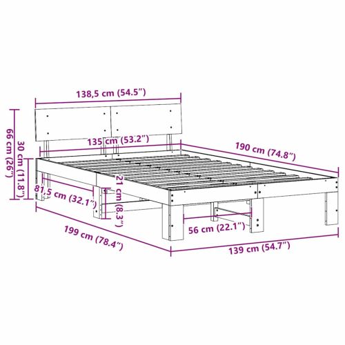 Рамка за легло Естествен 135 x 190 cm Солидно борово дърво