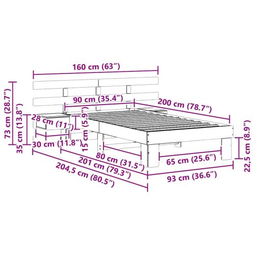 Рамка за легло Кафяво 90 x 200 cm Солидно борово дърво