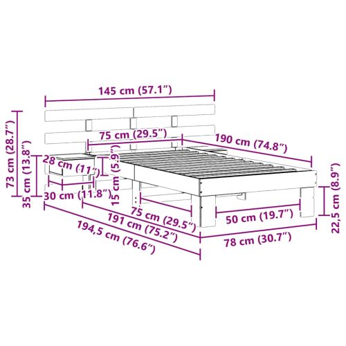 Рамка за легло с таблото Кафяво с восъчно покритие 75 x 190 cm