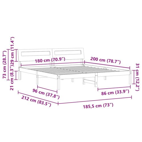 Рамка за легло с таблото Бяло 180 x 200 cm Солидно борово дърво