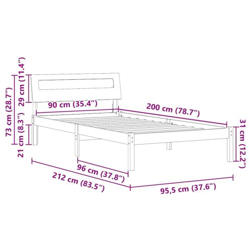 Рамка за легло с таблото Кафяво с восъчно покритие 90 x 200 cm