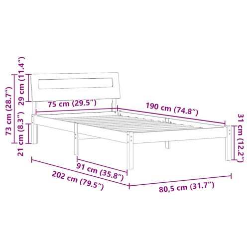 Рамка за легло Кафяво 75 x 190 cm Солидно борово дърво