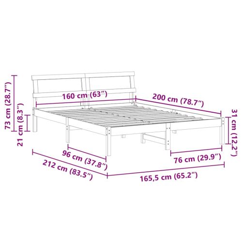 Рамка за легло с таблото Бяло 160 x 200 cm Солидно борово дърво