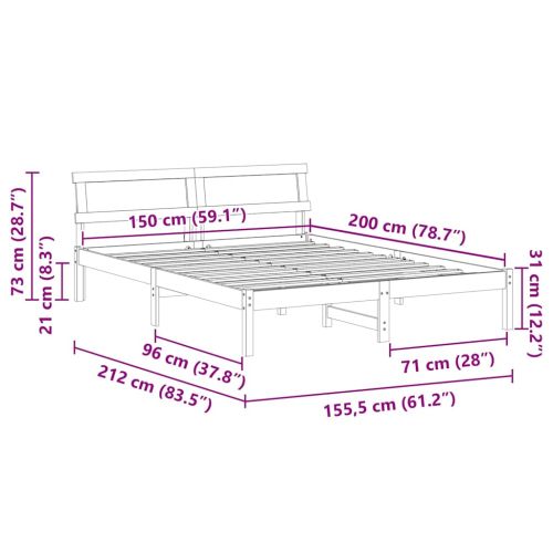 Рамка за легло с таблото Кафяво с восъчно покритие 150 x 200 cm