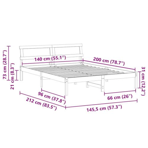 Рамка за легло Кафяво 140 x 200 cm Солидно борово дърво