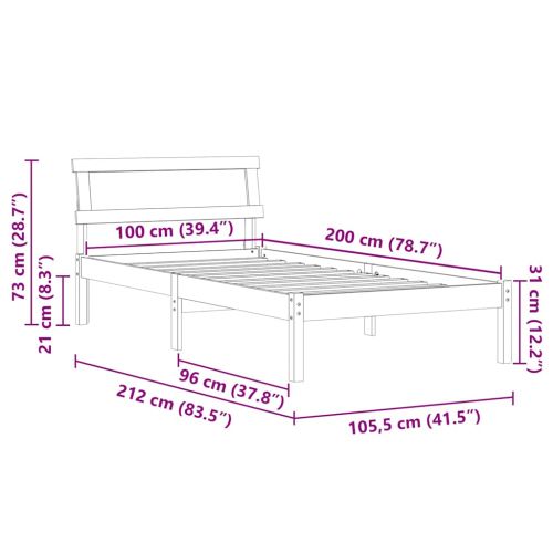 Рамка за легло с таблото Бяло 100 x 200 cm Солидно борово дърво