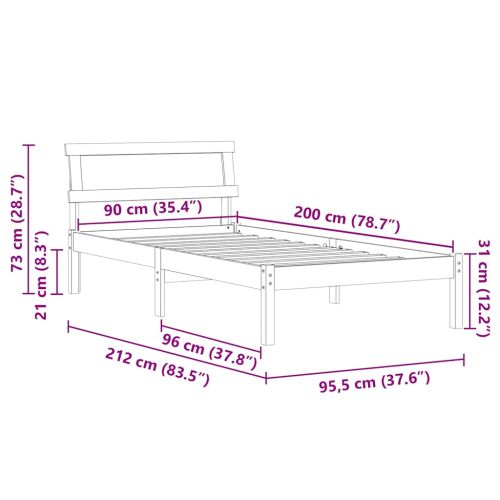 Рамка за легло Кафяво 90 x 200 cm Солидно борово дърво