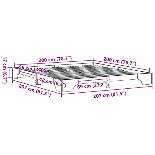 Рамка за легло Бяло 200 x 200 cm Солидно борово дърво
