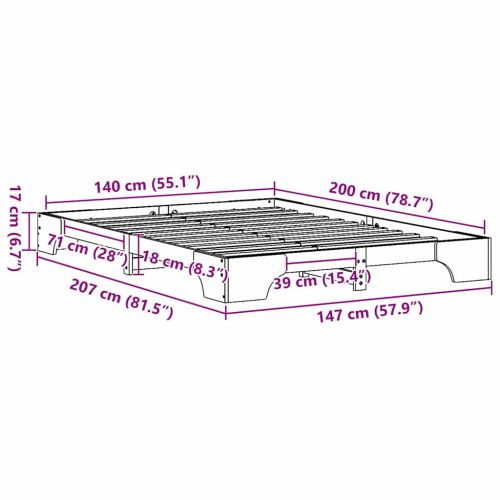 Рамка за легло Естествен 140 x 200 cm Солидно борово дърво