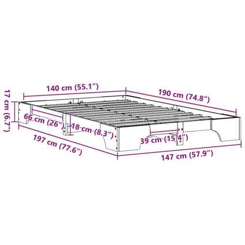 Рамка за легло Бяло 140 x 190 cm Солидно борово дърво