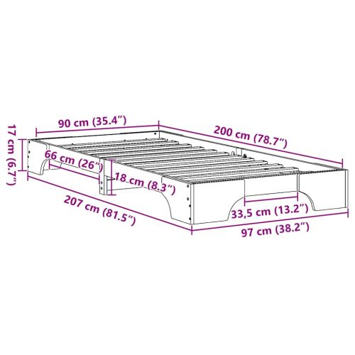 Рамка за легло Бяло 90 x 200 cm Солидно борово дърво