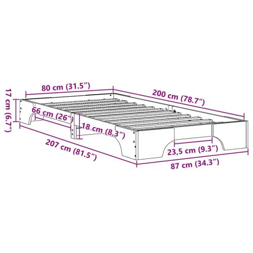 Рамка за легло Бяло 80 x 200 cm Солидно борово дърво