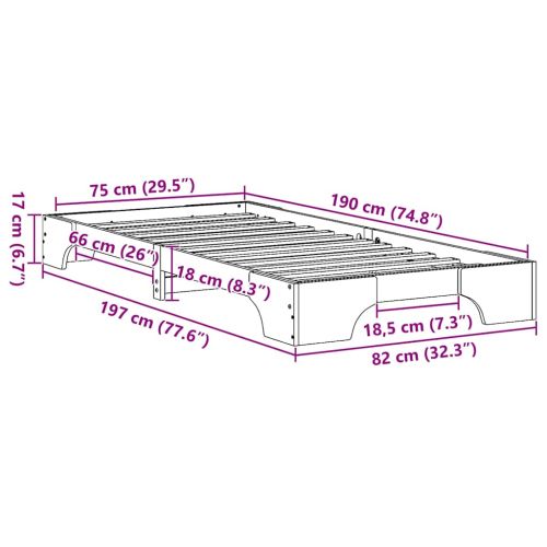Рамка за легло Естествен 75 x 190 cm Солидно борово дърво