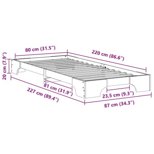 Рамка за легло Кафяво 80 x 220 cm Солидно борово дърво