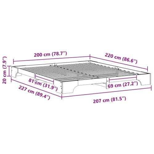Рамка за легло Кафяво 200 x 220 cm Солидно борово дърво