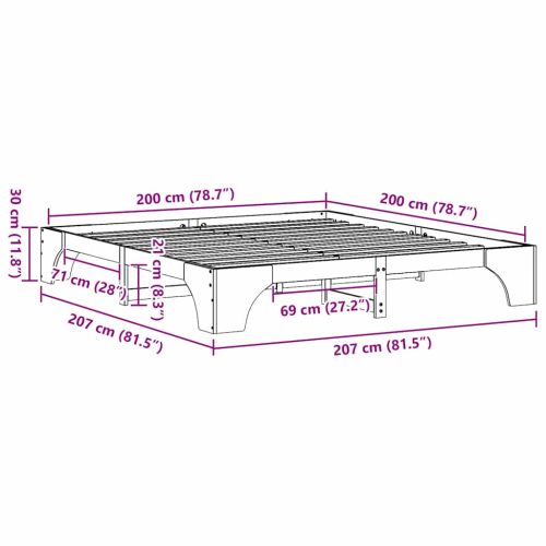 Рамка за легло Бяло 200 x 200 cm Солидно борово дърво