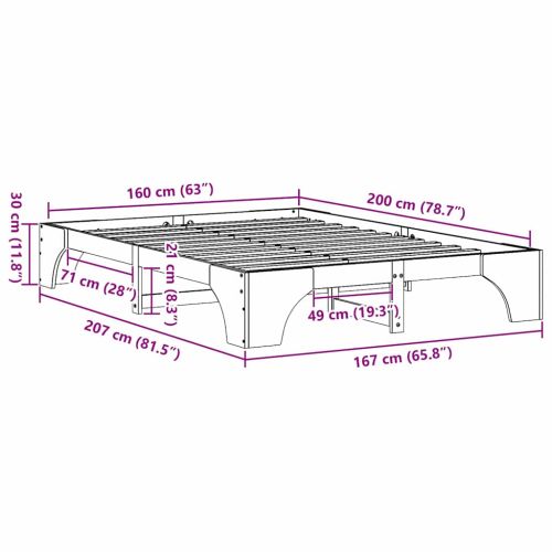 Рамка за легло Бяло 160 x 200 cm Солидно борово дърво