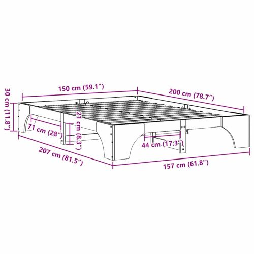 Рамка за легло Кафяво с восъчно покритие 150 x 200 cm
