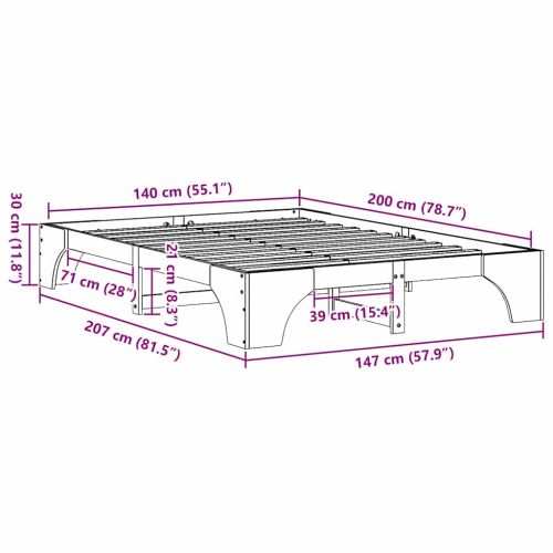 Рамка за легло Кафяво с восъчно покритие 140 x 200 cm