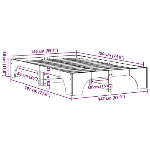 Рамка за легло Естествен 140 x 190 cm Солидно борово дърво