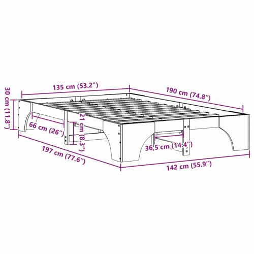 Рамка за легло Естествен 135 x 190 cm Солидно борово дърво