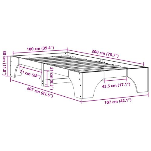 Рамка за легло Бяло 100 x 200 cm Солидно борово дърво
