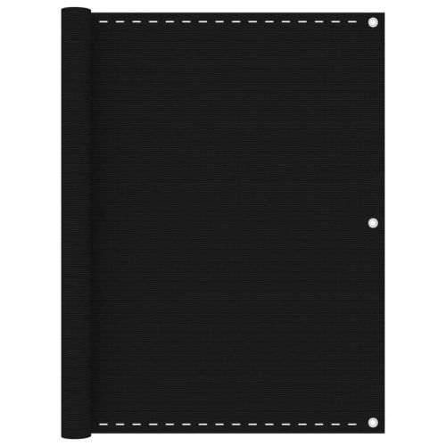 Балконски параван, черен, 120x600 см, HDPE