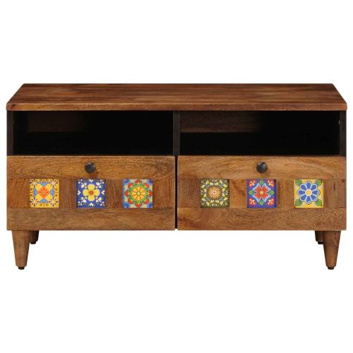 ТВ шкаф с чекмедже Орех 70 x 33,5 x 46 см Солидно мангово дърво