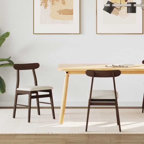 Трапезен стол 2 pcs Светло кафяво и светло Солидно гумено дърво