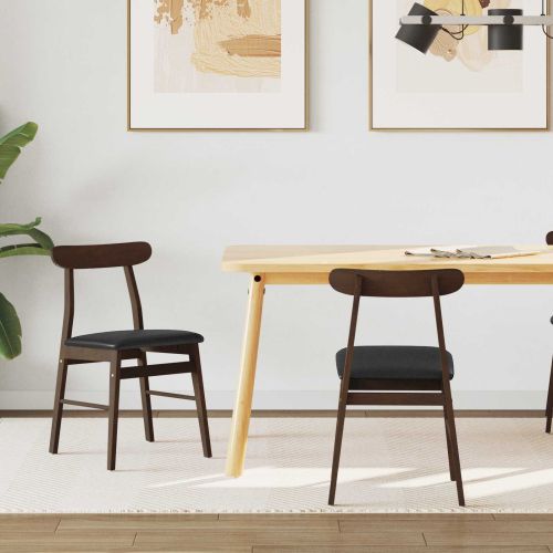 Трапезен стол 2 pcs Светло кафяво и черно Солидно гумено дърво