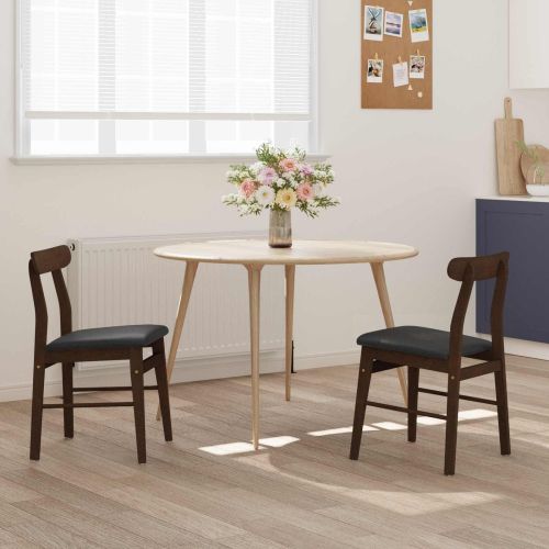 Трапезен стол 2 pcs Светло кафяво и черно Солидно гумено дърво