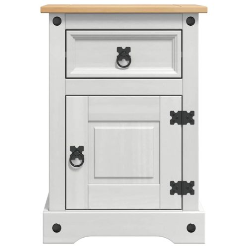 Нощно шкафче Бяло 45 x 35 x 64 см Солидно борово дърво