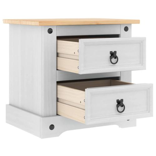 Нощно шкафче Бяло 53 x 39 x 47 см Солидно борово дърво