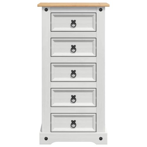 Нощно шкафче Бяло 53 x 39 x 103 cm Солидно борово дърво