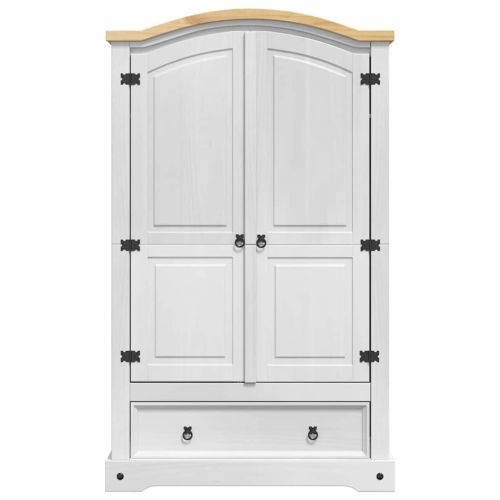 Гардероб с чекмедже Бяло 101 x 52 x 170 см Солидно борово дърво