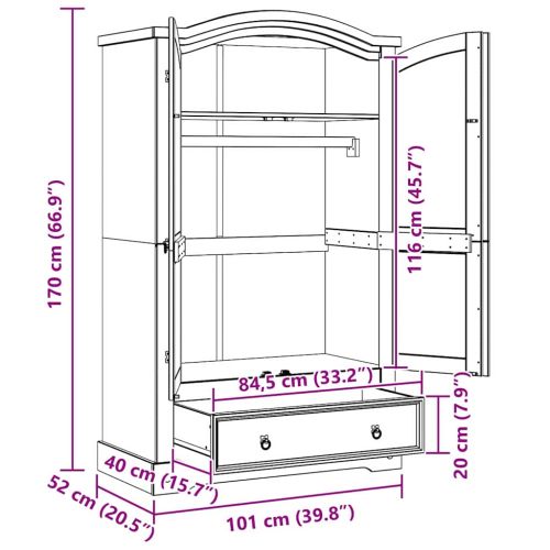Гардероб с чекмедже Бяло 101 x 52 x 170 см Солидно борово дърво