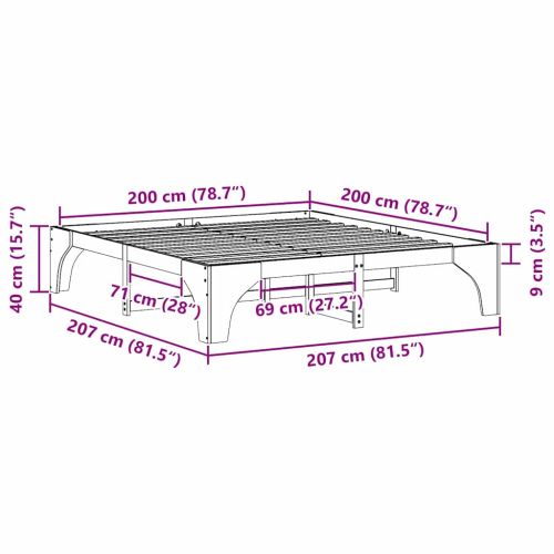 Леглово дъно Кафяво 200 x 200 cm Борово дърво масив