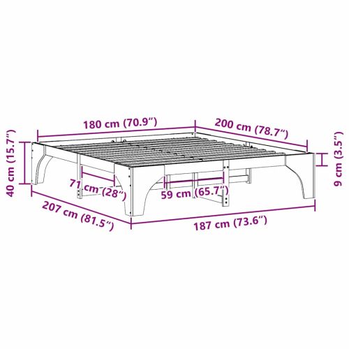 Рамка за легло Бяло 180 x 200 cm Солидно борово дърво