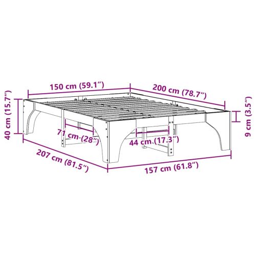 Рамка за легло Кафяво 150 x 200 cm Солидно борово дърво