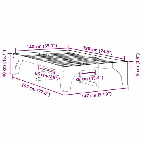 Рамка за легло Кафяво 140 x 190 cm Солидно борово дърво