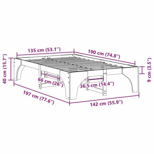 Леглово дъно със съхранение Кафяво 135 x 190 cm Борово дърво