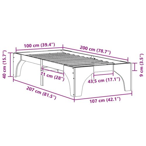 Рамка за легло Кафяво 100 x 200 cm Солидно борово дърво