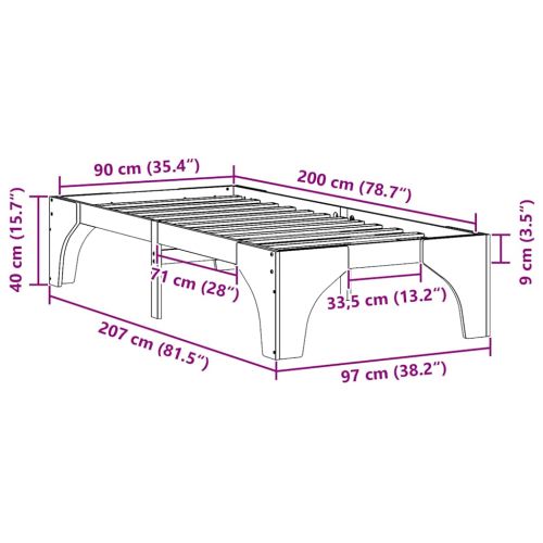Рамка за легло Бяло 90 x 200 cm Солидно борово дърво