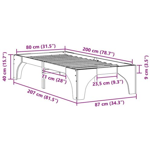 Рамка за легло Бяло 80 x 200 cm Солидно борово дърво