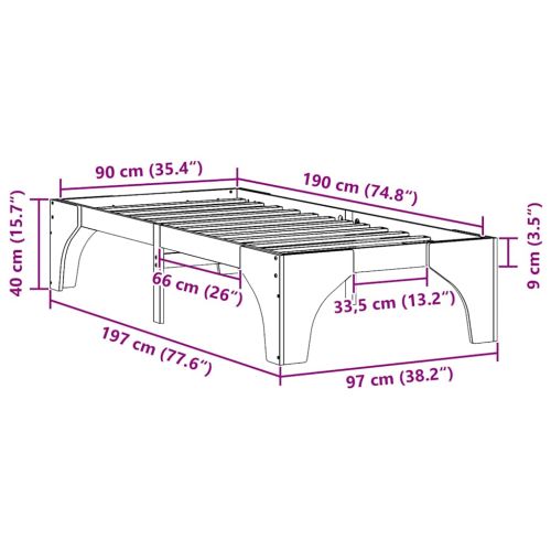 Рамка за легло Бяло 90 x 190 cm Солидно борово дърво