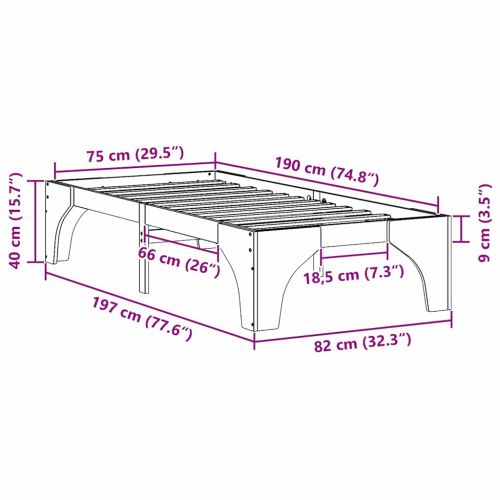 Рамка за легло Кафяво 75 x 190 cm Солидно борово дърво