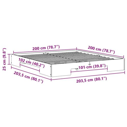 Леглово дъно Бяло 200 x 200 cm Борово дърво масив