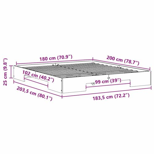 Леглово дъно Бяло 180 x 200 cm Борово дърво масив