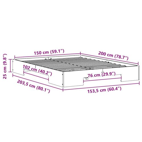 Леглово дъно Бяло 150 x 200 cm Борово дърво масив